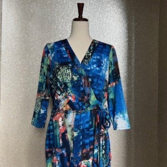 Oleg Cassini- Bloomingdales, multi color dress, size 8. - Picture 5 of 9
